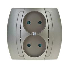 GAZELA Gniazdo podwójne b/u 16A IP20 z przesłonami torów satynowe GP-2JP/16/16