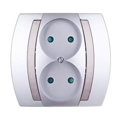 GAZELA Gniazdo podwójne b/u 16A IP20 z przesłonami torów srebro/ tytan GP-2JP/18/23