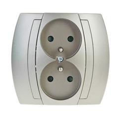 GAZELA Gniazdo podwójne z/u 16A IP20 z przesłonami torów satynowe GP-2JZP/16/16