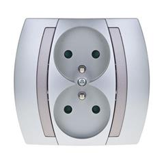 GAZELA Gniazdo podwójne z/u 16A IP20 z przesłonami torów srebro/ tytan GP-2JZP/18/23