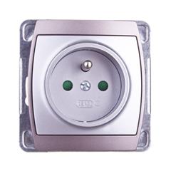 GAZELA Gniazdo pojedyncze z/u 16A IP20 z przesłonami torów srebro/ tytan GP-1JZP/m/18/23