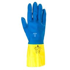 Rękawice gospodarcze z lateksu, flokowane, długość 30 Cm, Gr. 0,60 Mm niebiesko-żółte rozmiar 8,5 VE330BJ08 /10par/