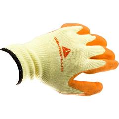 Rękawice dziane z poliestru i bawełny, dłoń i końce palców powlekane Lateksem, ścieg 10 żółto-pomarańczowe rozmiar 9 VE730OR09