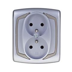 TON Gniazdo podwójne z/u 16A srebro + satyna GP-2CZ/18/16