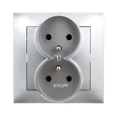 IMPRESJA Gniazdo podwójne z/u 16A srebrne GP-2YZ/18