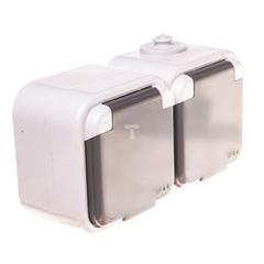 DELFINA Gniazdo hermetyczne podwójne z/u 16A IP44 z klapką szare GNH-2DZ/30/w