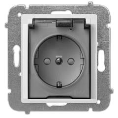 Catrin Gniazdo hermetyczne pojedyncze z/u 16A schuko IP44 z klapką dymną i przesłonami bez ramki białe 2169-10