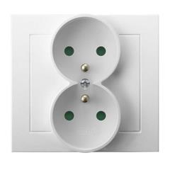 KIER Gniazdo podwójne z/u z przesłonami białe GP-2WZP/00 