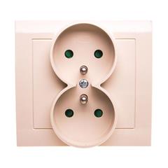 KIER Gniazdo podwójne z/u z przesłonami beżowe GP-2WZP/01 