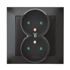 IMPRESJA Gniazdo podwójne z/u z przesłonami antracyt GP-2YZP/50