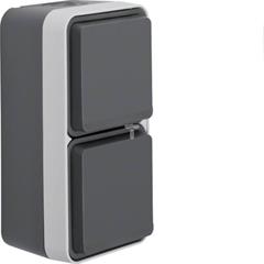 Berker W.1 Gniazdo podwójne pionowe SCHUKO kompletne IP55 szary 47703525