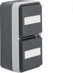 Berker W.1 Gniazdo podwójne pionowe SCHUKO kompletne z polem opisowym IP55 szary 47703535