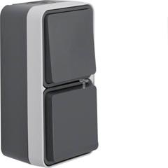 Berker W.1 Łącznik uniwersalny z gniazdem SCHUKO pionowy kompletny IP55 szary 47803515