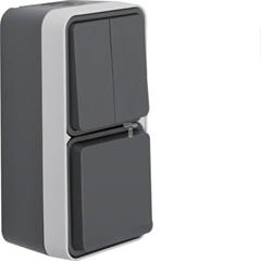 Berker W.1 Łącznik seryjny z gniazdem SCHUKO pionowy kompletny IP55 biały 47903515