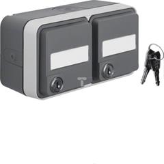 Berker W.1 Gniazdo podwójne poziome SCHUKO na klucz z polem opisowym kompletne IP55 szary 47893525