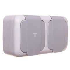 PALMIYE gniazdo z uziemieniem + gniazdo z uziemieniem poziome szare IP54 90555585