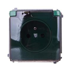 Simon Basic Gniazdo hermetyczne pojedyncze z/u 16A IP44 z przesłoną torów i klapką dymną zielone BMGZ1Bz.01/33a WMUW-53111x-Z021