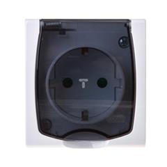 MADERA Gniazdo hermetyczne pojedyncze z/u SCHUKO 16A IP44 z przesłonami torów i klapką przezroczystą białe GNH-1NSP/00/d