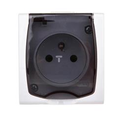 MADERA Gniazdo hermetyczne pojedyncze z/u 16A IP44 z przesłonami torów prądowych i klapką przezroczystą białe GNH-1NZP/00/d