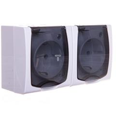 MADERA Gniazdo hermetyczne podwójne z/u SCHUKO 16A IP44 z klapką przezroczystą białe GNH-2NS/00/d