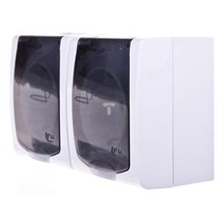 MADERA Gniazdo hermetyczne podwójne z/u SCHUKO 16A IP44 z przesłonami torów i klapką przezroczystą białe GNH-2NSP/00/d