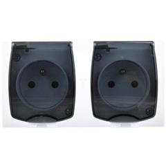 MADERA Gniazdo hermetyczne podwójne z/u 16A IP44 z przesłonami torów i klapką przezroczystą białe GNH-2NZP/00/d