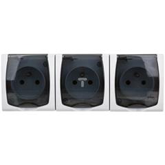 MADERA Gniazdo hermetyczne potrójne z/u 16A IP44 z klapką przezroczystą białe GNH-3NZ/00/d