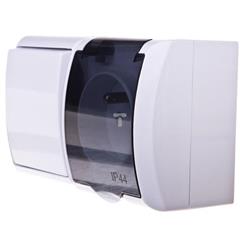 FALA Łącznik hermetyczny jednobiegunowy + gniazdo hermetyczne pojedyncze z/u 16A z klapką przezroczystą białe ZH-Ł1G/00/d