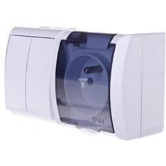 FALA Łącznik hermetyczny świecznikowy + gniazdo hermetyczne pojedyncze z/u z klapką przezroczystą biały ZH-Ł2G/00/d