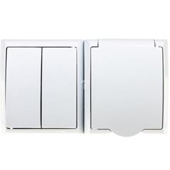 FALA Łącznik hermetyczny świecznikowy + gniazdo hermetyczne pojedyncze z/u z klapką biały ZH-Ł2G/00/w