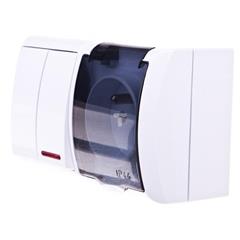 FALA Łącznik hermetyczny świecznikowy z podświetleniem +gniazdo hermetyczne pojedyncze z klapką przezroczystą biały ZH-Ł2SG/00/d