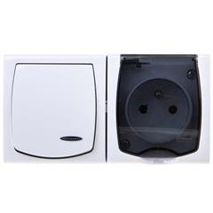 MADERA Łącznik hermetyczny jednobiegunowy z podświetleniem + gniazdo pojedyncze z/u z klapką przezroczystą biały ZH-NŁ1SG/00/d