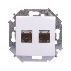 Simon 15 Gniazdo komputerowe podwójne 2xRJ45 kat.6 ekranowane z przesłoną białe 1591564-030 WS15-1591564-030