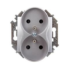 Simon 15 Gniazdo podwójne z/u 16A IP20 z przesłoną torów aluminium metalizowane 1591461-026 WS15-1591461-026