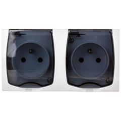 MADERA Gniazdo hermetyczne podwójne z/u 16A IP44 z klapką przezroczystą białe GNH-2NZ/00/d