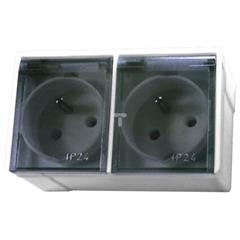 LAMBDA Gniazdo hermetyczne podwójne z/u 16A IP44 z klapką dymną białe GNH-2LZ/00/d