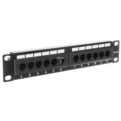 Patch panel 10 cali 1U 12 portów RJ45 cat 5e wyposażony czarny 10-0004