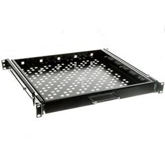 Półka 19 cali 1U głębokość 400mm regulacja +/-200mm wysuwana RAL9005 19-0055C