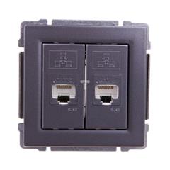 KOS66 Gniazdo komputerowe podwójne 2xRJ45 kat.5e nieekranowane z etykietą grafitowe 666067