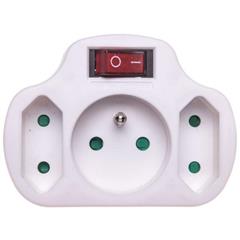 Rozgałęźnik z wyłącznikiem 1-gniazdo z/u + 2-gniazda Euro biały 1905130000 P0029