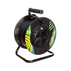 Przedłużacz 25m zwijany 4-gniazda z/u z klapką IP44 gumowy czarny 3x1,5 z zabezpieczeniem termicznym 1908242503 P084251