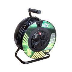 Przedłużacz 50m zwijany 4-gniazda z/u z klapką IP44 gumowy czarny 3x1,5 z zabezpieczeniem termicznym 1908245003 P084501