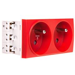 Systo Gniazdo podwójne przelotowe z/u DATA 16A 250V 2x(2P+Z) 4 moduły czerwone WS132
