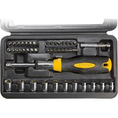 Końcówki wkrętakowe uchwyt z grzechotką i blokadą (zestaw 46 szt.) 39D524