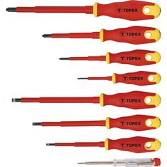 Wkrętaki 4x100mm 5,5x125mm 6,5x150mm PH0x60mm PH1x80mm PH2x100mm PH3x150mm próbnik 125- 250V izolacja do 1000V (zestaw 8 szt.) 39D674